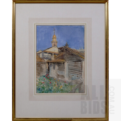 Arthur McCormick (British, 1860-1943), The Priest's Garden, Cogne, black chalk and watercolour, 35 x 25cm (63.5 x 50.5cm framed)