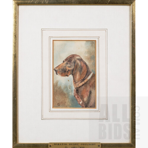 Horatio Henry Couldery (British, 1832-c.1893), Three Studies of Dogs, watercolour, each 13.5 x 8.5cm (3) (30.5 x 25cm framed)