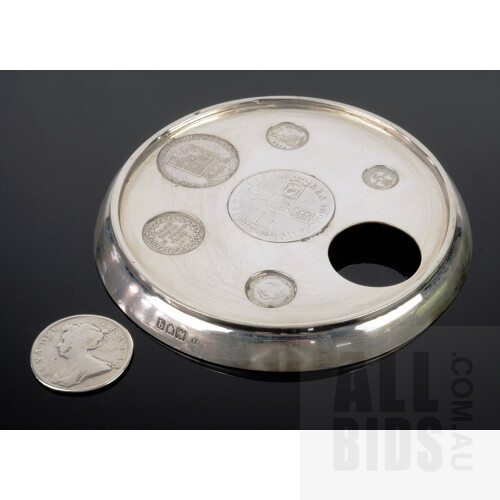 Early 20th Century Sterling Silver Dish Inlaid with Seven Coins, London 1911, 263g