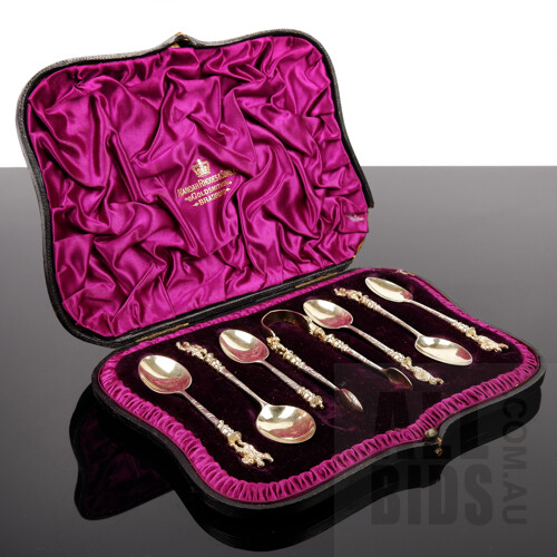 Boxed Sterling Silver Teaspoons and Tongs Set in Manoah Rhodes and Sons Velvet Lined Box, 94g