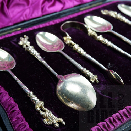 Boxed Sterling Silver Teaspoons and Tongs Set in Manoah Rhodes and Sons Velvet Lined Box, 94g