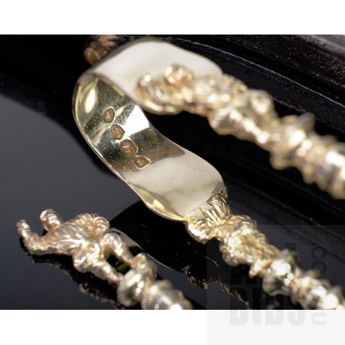 Boxed Sterling Silver Teaspoons and Tongs Set in Manoah Rhodes and Sons Velvet Lined Box, 94g