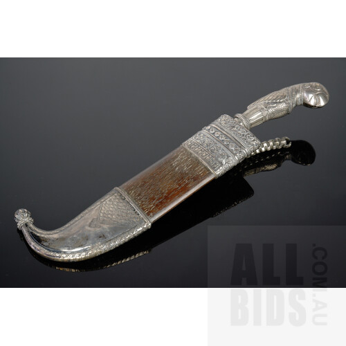 Antique Silver and Hardwood Cased Knife with Parrot Head Handle