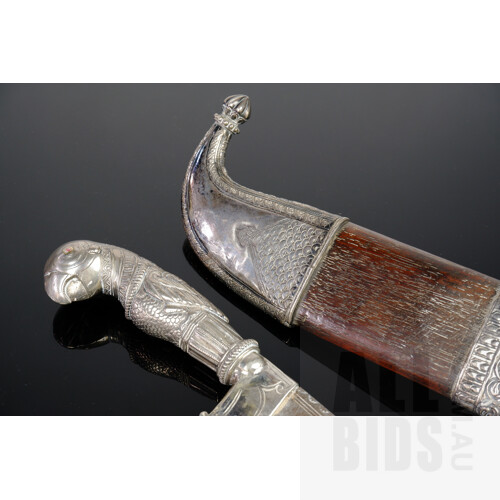 Antique Silver and Hardwood Cased Knife with Parrot Head Handle