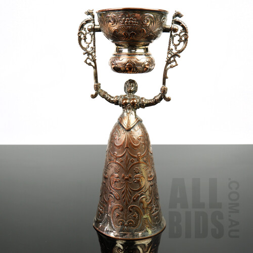 19th Century Silver Plated Wager or Marriage Cup with Gimbal Bowl
