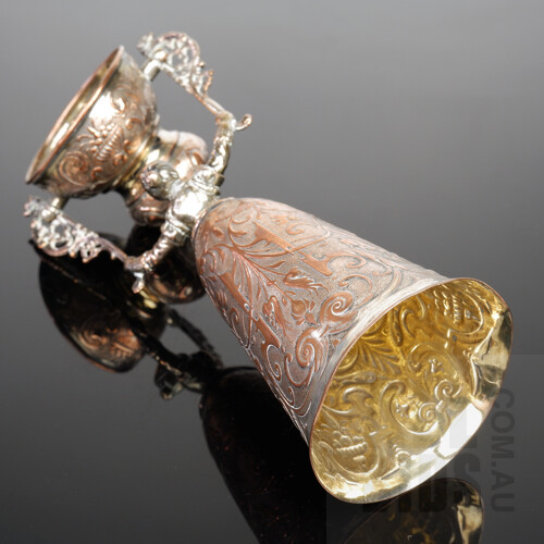 19th Century Silver Plated Wager or Marriage Cup with Gimbal Bowl