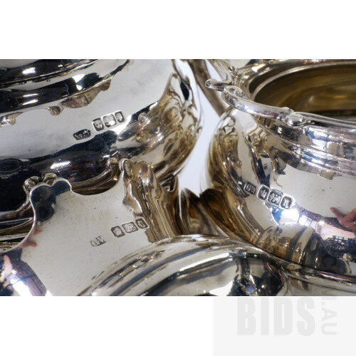Good Sterling Silver Bachelors Teapot with Creamer Jug and Sugar Bowl, Sheffield, George Warriss, 1905, 591g