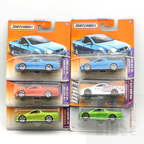 Six Matchbox Holden Ute SSV Model Cars, With Four Colour Variations