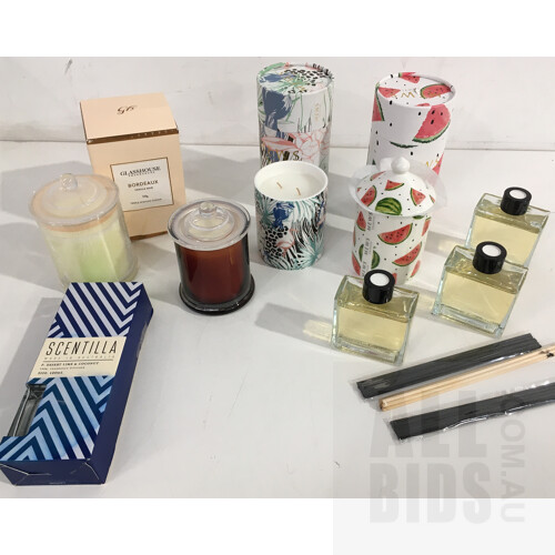 Assorted Candle's And Diffuser's Brands Include Glass House, Mews Collective And Scentilla - Lot Of Eight