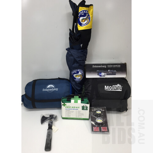 Assorted Camping Equipment, Brands Including: Sonneberg, Paramatta Eels, and Mountview. Total ORP $207.93.