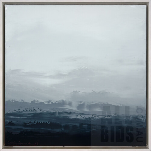 Sokquon Tran (born 1969), Highlands Landscape 8, Oil on Belgian Linen (with white timber box frame), 48.5 x 48.5 cm