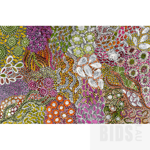 Karen Bird Ngale (born 1984) Awelye, Acrylic on Canvas,148 x 97 cm 
