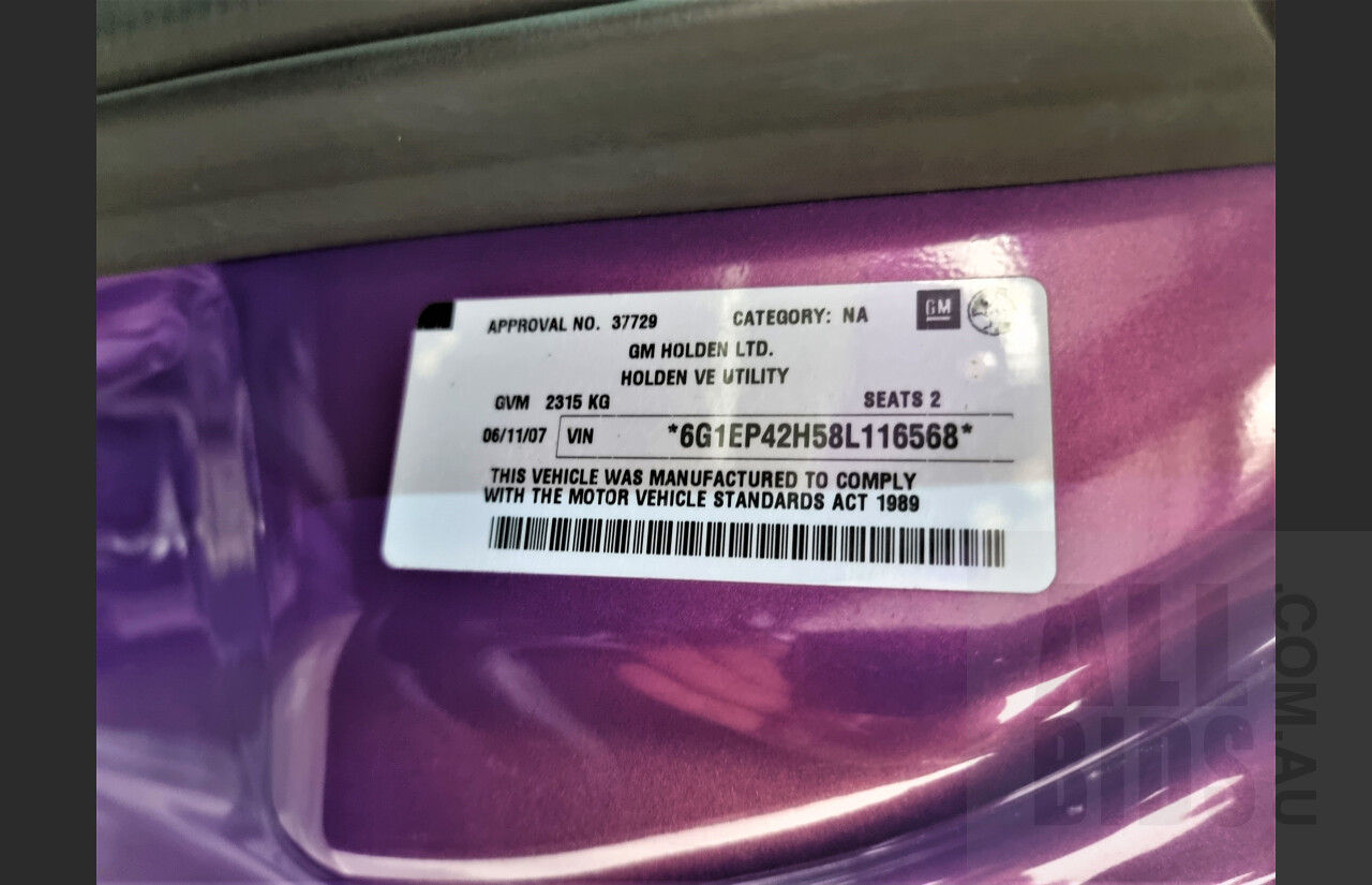 11/2007 Holden Commodore SS-V VE Utility Morpheus Purple 6.0L V8 Manual