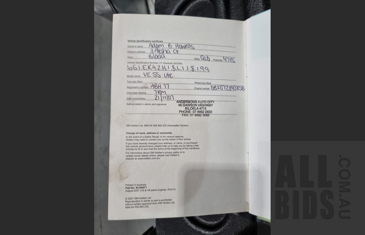 11/2007 Holden VE Commodore SS Utility Silver 6.0L V8 Manual