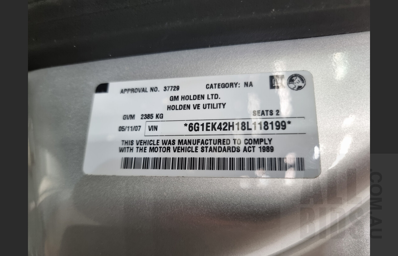 11/2007 Holden VE Commodore SS Utility Silver 6.0L V8 Manual