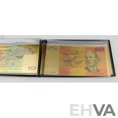 24ct Gold Foil Note Replicas of Original Australian Paper Bank Notes, Complete Set with Certificate of Authenticity