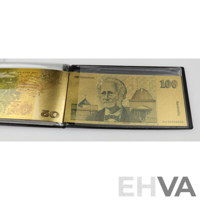 24ct Gold Foil Note Replicas of Original Australian Paper Bank Notes, Complete Set with Certificate of Authenticity