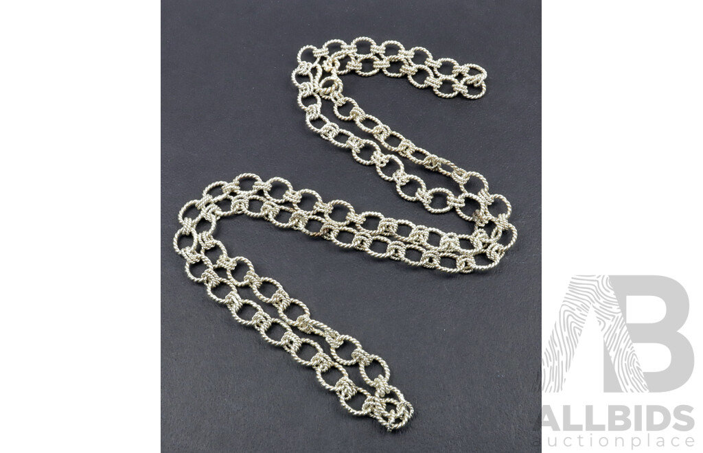 Silver Twist Patterned Link Necklace, 110cm in Length with Securing Hook Clasp