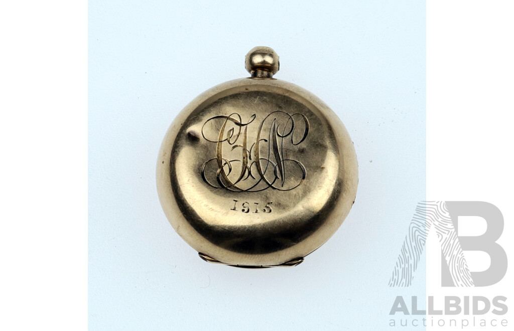 15ct Antique 1915 Fob Coin Holder, 30mm Diameter, 17.92 Grams