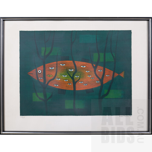 Esaias Thoren (1901-1981, Swedish - Halmstad Group), Ogonfisk 1974, Colour Lithograph, 52 x 67cm (incl. frame)
