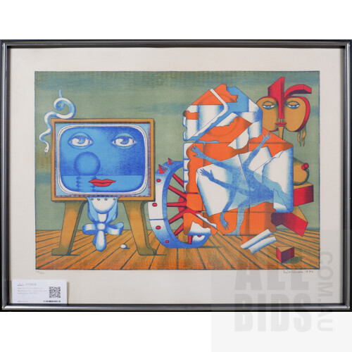 Erik Olson (1901-1981, Swedish - Halmstad Group), Letter from a Surrealist, Colour Lithograph, 52 x 67cm (incl. frame)