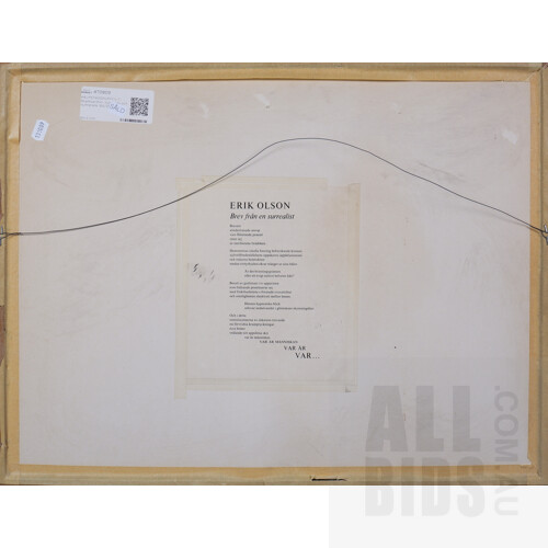 Erik Olson (1901-1981, Swedish - Halmstad Group), Letter from a Surrealist, Colour Lithograph, 52 x 67cm (incl. frame)