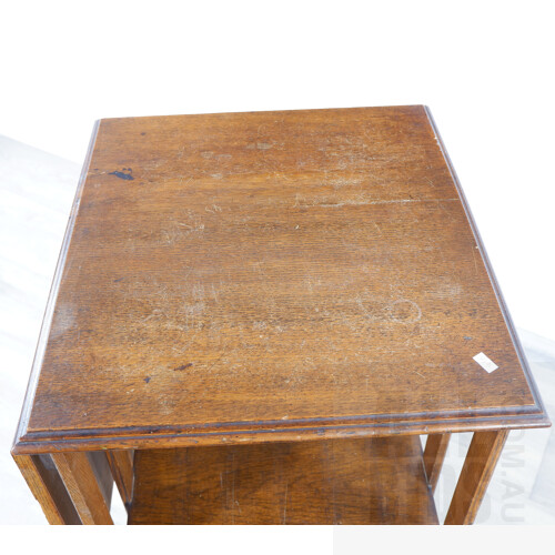 Good Edwardian Oak Revolving Bookcase with Folding Lecture Stand