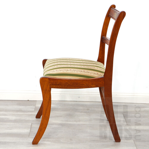 Regency Style Sabre Leg Dining Chair with Inlaid Brass Scroll and Drop in Seat Cushion