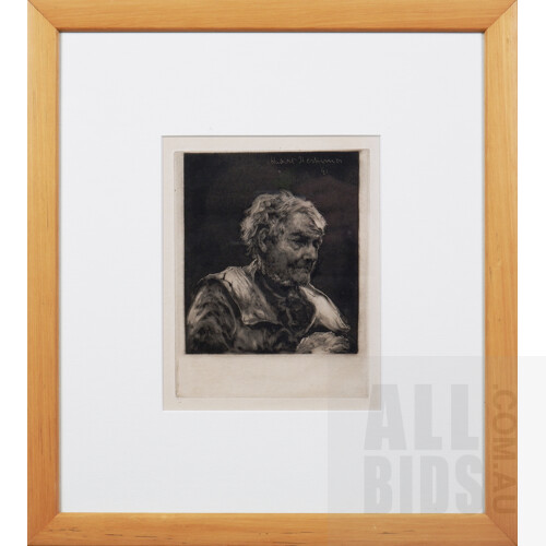 Sir Hubert Herkomer (1849-1914), Portrait 1891, Etching, 13 x 11 cm (image) Together with Catalogue 'A Passion for Work - Sir Hubert Von Herkomer 1984-1914'