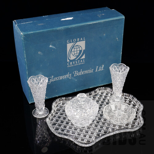 Vintage Bohemia Crystal Dressing Table Set in Original Box