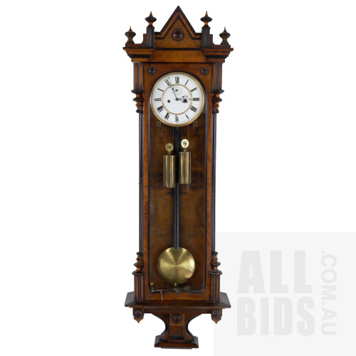 Early 20th Century Burr Walnut Vienna Weight Driven Regulator