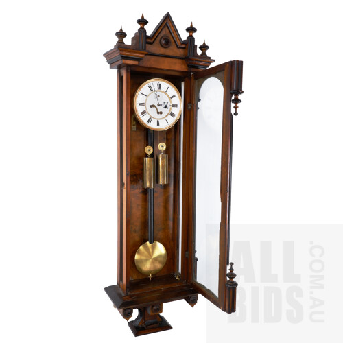 Early 20th Century Burr Walnut Vienna Weight Driven Regulator
