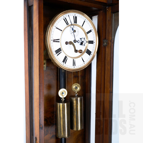 Early 20th Century Burr Walnut Vienna Weight Driven Regulator