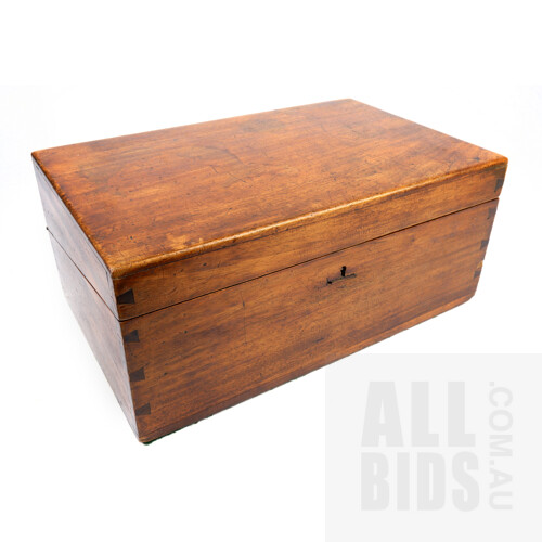 Antique Mahogany Writing Slope with Cobalt Blue Faceted Glass Inkwells, Late 19th Early 20th Century