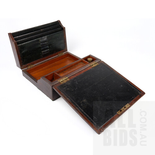 Early 20th Century Gilt Tooled and Embossed Leather Wrapped Writing Slop with Engraved Brass Hardware