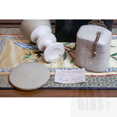 Rick Ball Glazed Ceramic Container Ex Beaver Galleries, With A Signed Studio Ceramic Chalice and a Glazed Earthenware vase 