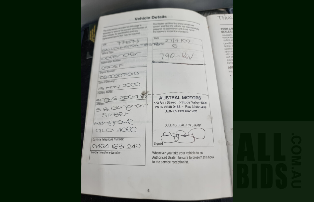 4/2009 Land Rover Defender 110 (4x4) MY09 4d Wagon Silver 2.4L Turbo Diesel