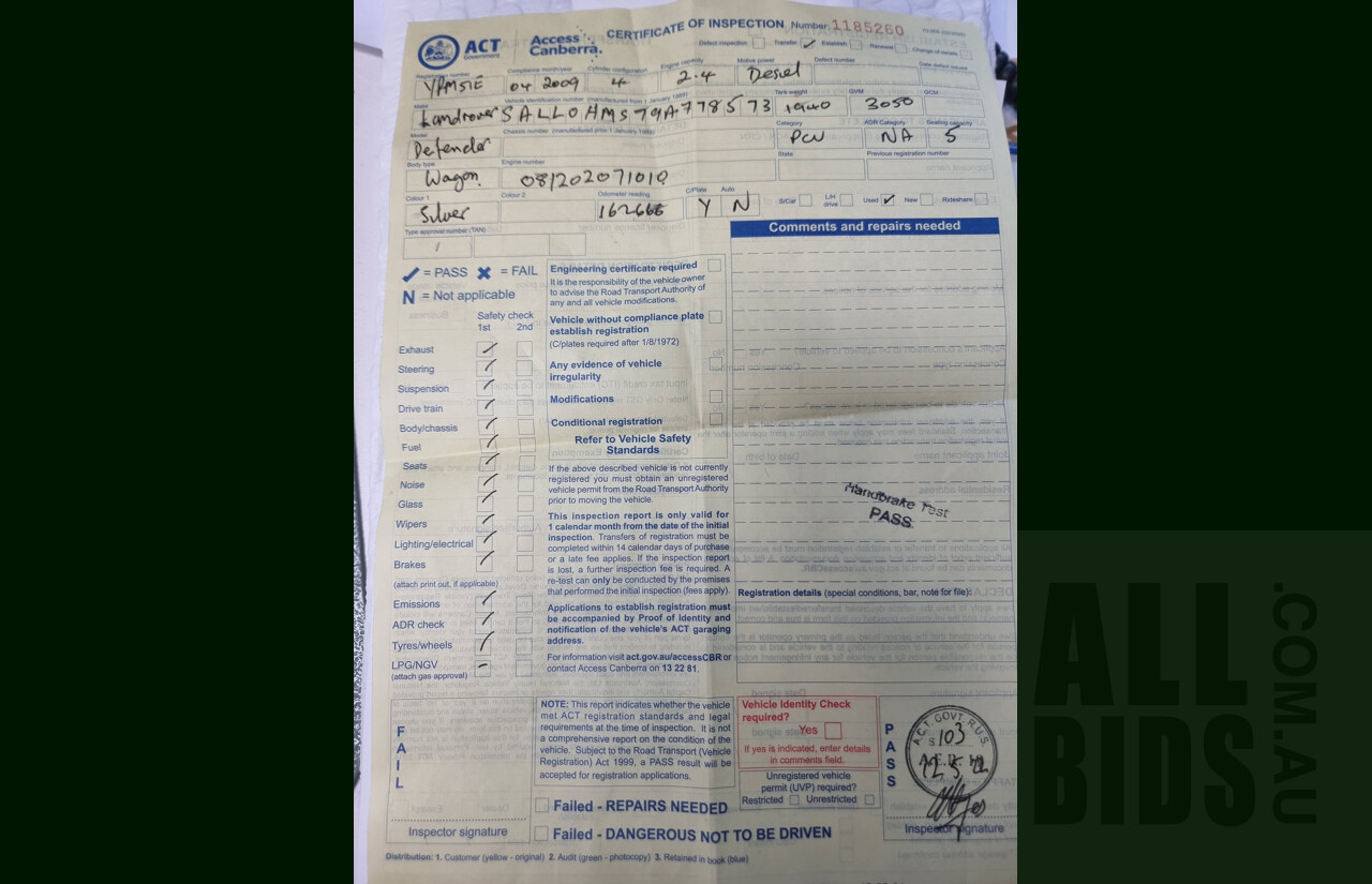 4/2009 Land Rover Defender 110 (4x4) MY09 4d Wagon Silver 2.4L Turbo Diesel