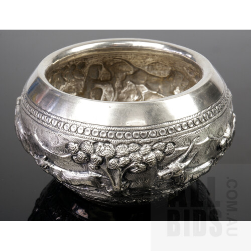 Burmese Heavily Repousse Silver Sugar Bowl with Inscription