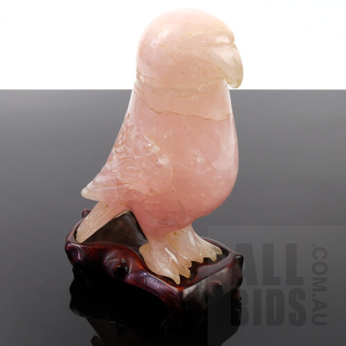 Early 20th Century Chinese Rock Crystal Falcon Pill Box on a Fitted Stand
