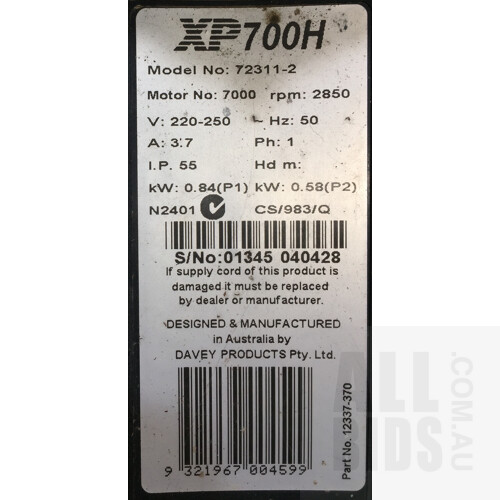 Davey XP 700H Water Pressure System