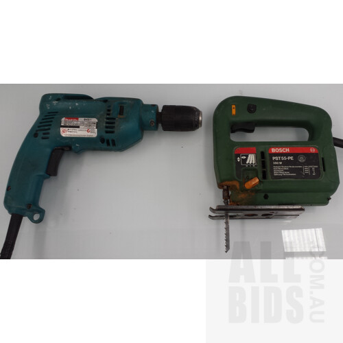 Makita Hammer Drill and Bosch PST55-PE Jigsaw