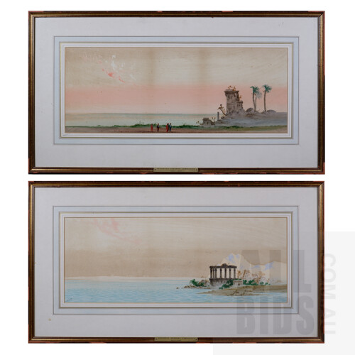 Augustus Lamplough (1877-1930), Ruins at Luxor , Watercolour, each 23 x 61 cm (2)