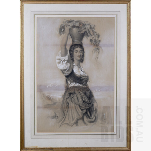 After George Richmond, An Italian Girl 1846, Black and White Chalks with Bodycolour, 63.5 x 43 cm