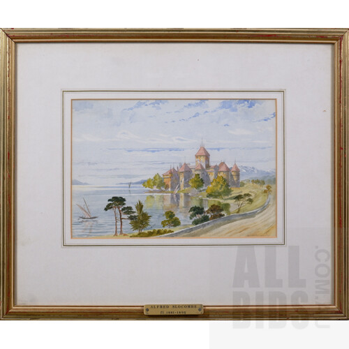 Alfred Slocombe (1881-1895), Chateau at Chillon, Watercolour, 17 x 26 cm