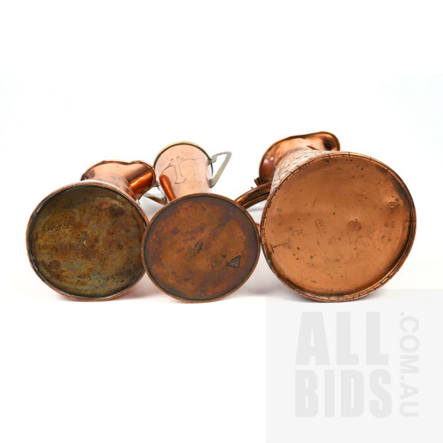 Three Antique Art Nouveau Copper Items Including Alligator Print J Sankey Lidded Jug, JalesBrass Handled Vase and J Sankey Copper Jug