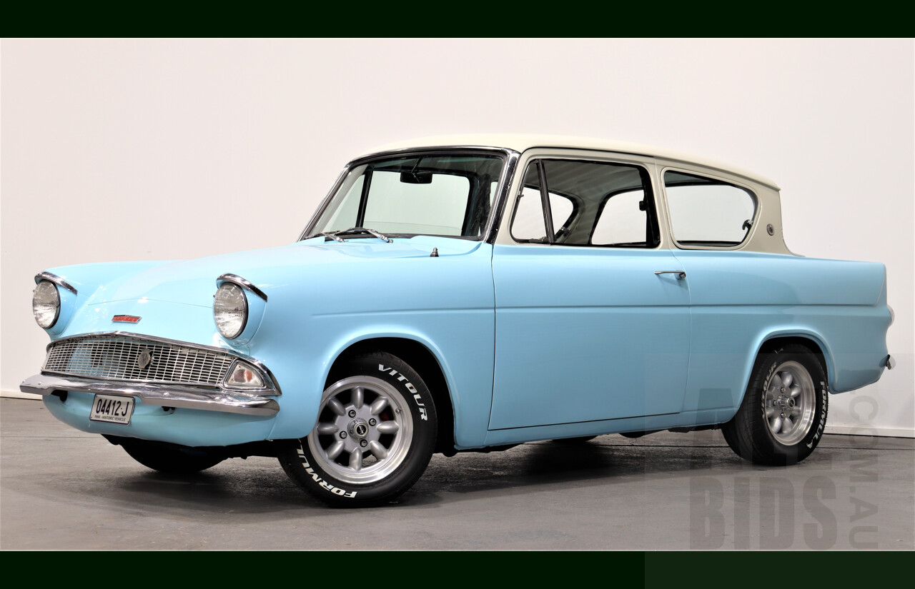 1959 Ford Anglia 105E 2d Sedan Light Blue and Cream 1.5L