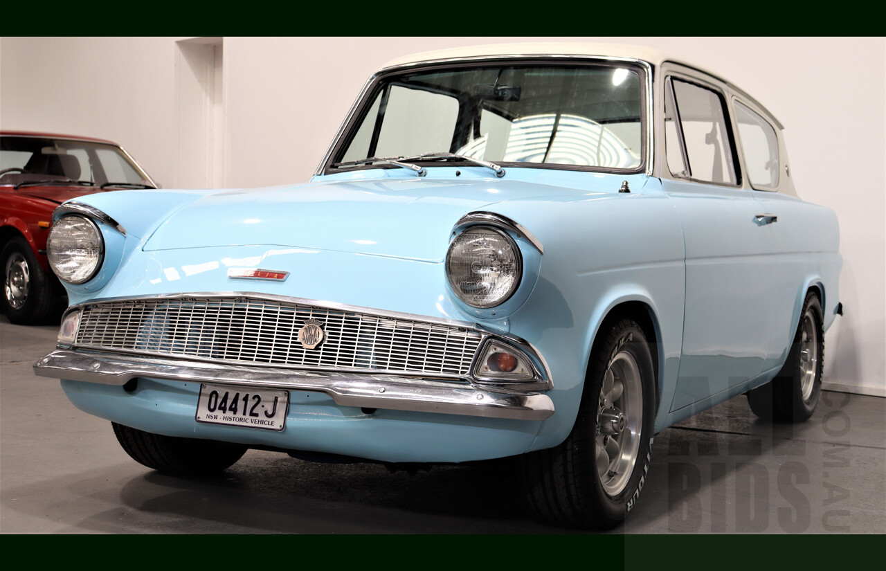 1959 Ford Anglia 105E 2d Sedan Light Blue and Cream 1.5L