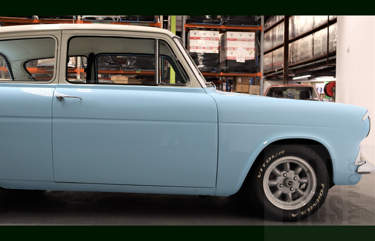 1959 Ford Anglia 105E 2d Sedan Light Blue and Cream 1.5L