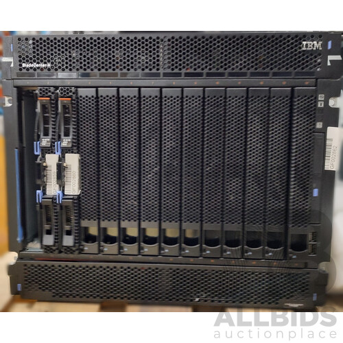 *  IBM (8852 HC1) Blade Server Chassis W/ 32 Total Cores & 2 X IBM (7875-AC1) Dual E5-2670 CPU Blade Servers